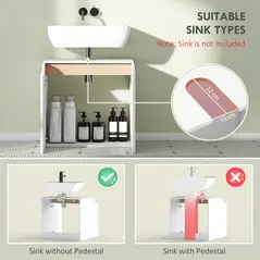 HOMCOM Under Sink Bathroom Cabinet, Bathroom Storage Cabinet with Soft-Close Doors, for Basin without Pedestal, White - 4