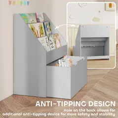 AIYAPLAY Bookcase for Kids with Shelves, Drawer, Bookcase for Bedroom, Playroom, Grey - 5