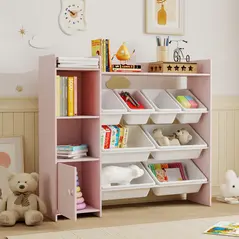 AIYAPLAY Toy Storage Unit with 8 Removable Bins, Storage Shelves, Cabinet, Pink - 9