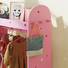 AIYAPLAY Kids Clothes Rail, Kids Wardrobe with Mirror, Shelves, Fabric Storage and Hooks for Bedroom, Nursery, Pink - 7