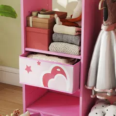 AIYAPLAY Kids Clothes Rail, Kids Wardrobe with Mirror, Shelves, Fabric Storage and Hooks for Bedroom, Nursery, Pink - 8