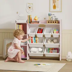 AIYAPLAY Toy Storage Unit with 8 Removable Bins, Storage Shelves, Cabinet, Pink - 2