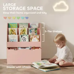 AIYAPLAY Bookcase for Kids with Shelves, Drawer, Bookcase for Bedroom, Playroom, Pink - 4