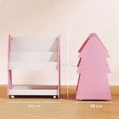 AIYAPLAY Kids Bookshelf with Toy Storage, Double-Sided Bookcase with Wheels, 3 Tier Kids Book Rack for Bedroom, Pink - 3