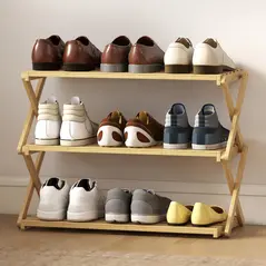 HOMCOM Three-Tier Folding Bamboo Shoe Rack - Natural Finish - 9