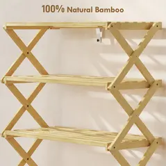 HOMCOM Four-Tier Folding Bamboo Shoe Rack - Natural Finish - 5