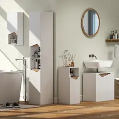 HOMCOM Tall Slim Bathroom Cabinet with 2 Doors, 2 Shelves - White - 7