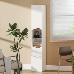HOMCOM Tall Slim Bathroom Cabinet with 2 Doors, 2 Shelves - White - 9