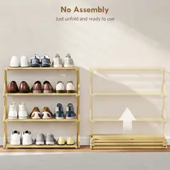 HOMCOM Four-Tier Folding Bamboo Shoe Rack - Natural Finish - 4