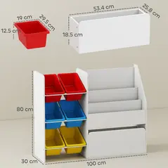 AIYAPLAY Toy Storage Unit, 3-Tier Toy Organiser Shelf with 6 Removable Storage Bins for Bedroom, Nursery, Multicoloured - 3