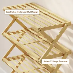 HOMCOM Five-Tier Folding Bamboo Shoe Rack - Natural Finish - 7