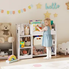 AIYAPLAY Kids Toy Storage Unit, Bear Design Kids Bookshelf and Toy Organiser, for Bedroom, Nursery, Playroom, White - 2