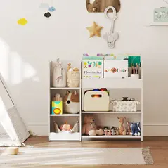 AIYAPLAY Kids Toy Storage Unit, Bear Design Kids Bookshelf and Toy Organiser, for Bedroom, Nursery, Playroom, White - 9