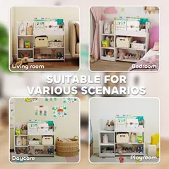AIYAPLAY Kids Toy Storage Unit, Bear Design Kids Bookshelf and Toy Organiser, for Bedroom, Nursery, Playroom, White - 5