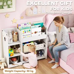 AIYAPLAY Kids Toy Storage Unit, Bear Design Kids Bookshelf and Toy Organiser, for Bedroom, Nursery, Playroom, White - 7