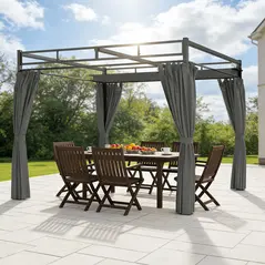 Outsunny 3 x 3 m Pergola with Retractable Roof Canopy and Curtains, UPF30+ Metal Frame Garden Pergola Gazebo Sun Shade, Dark Grey - 9