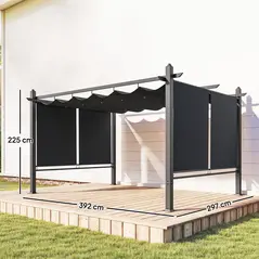 Outsunny 4 x 3 m Garden Pergola with Retractable Roof Canopy and Roll-Up Sides, Outdoor Gazebo Pergola Kit, Dark Grey - 3