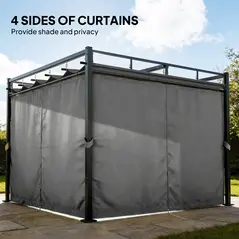 Outsunny 3 x 3 m Pergola with Retractable Roof Canopy and Curtains, UPF30+ Metal Frame Garden Pergola Gazebo Sun Shade, Dark Grey - 5