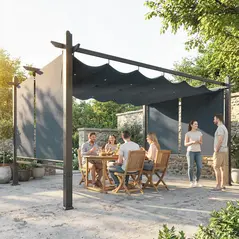 Outsunny 4 x 3 m Garden Pergola with Retractable Roof Canopy and Roll-Up Sides, Outdoor Gazebo Pergola Kit, Dark Grey - 9