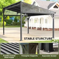 Outsunny 4.3 x 3 m Garden Pergola with Galvanised Steel Roof, Lean to Pergola Gazebo with Netting Curtains, Dark Grey - 8