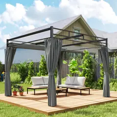 Outsunny 3 x 3 m Pergola with Retractable Roof Canopy and Curtains, UPF30+ Metal Frame Garden Pergola Gazebo Sun Shade, Dark Grey - 8