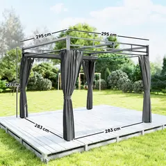 Outsunny 3 x 3 m Pergola with Retractable Roof Canopy and Curtains, UPF30+ Metal Frame Garden Pergola Gazebo Sun Shade, Dark Grey - 3