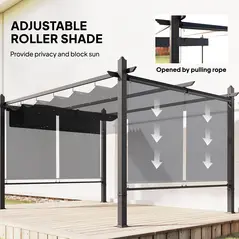 Outsunny 4 x 3 m Garden Pergola with Retractable Roof Canopy and Roll-Up Sides, Outdoor Gazebo Pergola Kit, Dark Grey - 4
