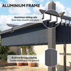 Outsunny 4 x 3 m Garden Pergola with Retractable Roof Canopy and Roll-Up Sides, Outdoor Gazebo Pergola Kit, Dark Grey - 6