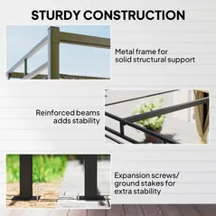 Outsunny 3 x 3 m Pergola with Retractable Roof Canopy and Curtains, UPF30+ Metal Frame Garden Pergola Gazebo Sun Shade, Khaki - 6