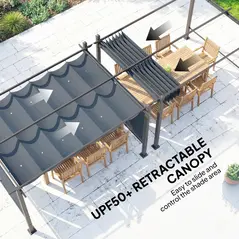 Outsunny 4 x 3 m Garden Pergola with Retractable Roof Canopy and Roll-Up Sides, Outdoor Gazebo Pergola Kit, Dark Grey - 5