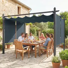 Outsunny 4 x 3 m Garden Pergola with Retractable Roof Canopy and Roll-Up Sides, Outdoor Gazebo Pergola Kit, Dark Grey - 2