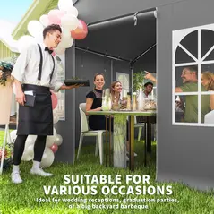 Outsunny 3 x 3 m Party Tent, Outdoor Canopy Tent Shelter with Removable Sidewalls, 4 Zipped Doors, for Parties, Wedding, Grey - 4
