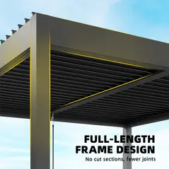 Outsunny 3 x 3 m Louvered Pergola with Adjustable Metal Louvred Roof, Aluminium Patio Gazebo with Netting and Curtains, Dark Grey - 7