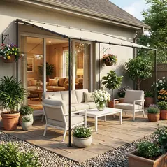 Outsunny 3 x 2 m Lean to Garden Pergola, Metal Frame Gazebo Pergola with UPF30+ Protection, Sloped Roof, Drainage Holes, Cream - 9