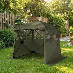 Outsunny Pop Up Gazebo Waterproof Instant Shelter with Awning Mesh Windows for Camping Patio 2 x 2 m, Army Green - 9