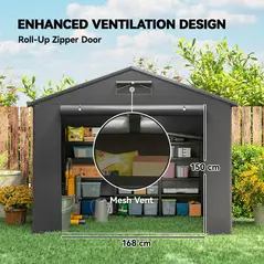 Outsunny 8 x 6 ft Outdoor Garden Storage Shed, Waterproof Bike Tent with Roll-Up Zipper Door - 6