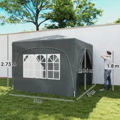Outsunny 3 x 3m Pop-Up Gazebo Shelter, with Accessories - Dark Grey - 3