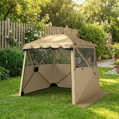 Outsunny Pop Up Gazebo Waterproof Instant Shelter with Awning Mesh Windows for Camping Patio 2 x 2 m, Khaki - 9
