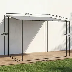 Outsunny 3 x 2 m Lean to Garden Pergola, Metal Frame Gazebo Pergola with UPF30+ Protection, Sloped Roof, Drainage Holes, Grey - 3