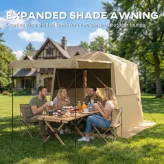 Outsunny Pop Up Gazebo Waterproof Instant Shelter with Awning Mesh Windows for Camping Patio 2 x 2 m, Khaki - 5