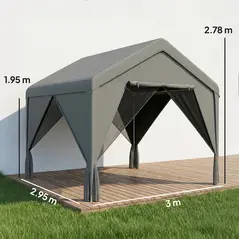 Outsunny 3 x 3 m Patio Gazebo with Netting & Curtains, Outdoor Canopy Shelter with Galvanised Steel Frame, Dark Grey - 3