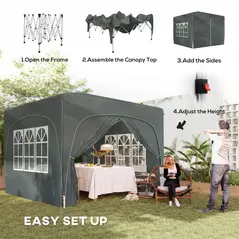 Outsunny 3 x 3m Pop-Up Gazebo Shelter, with Accessories - Dark Grey - 4