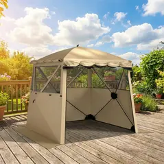 Outsunny Pop Up Gazebo Waterproof Instant Shelter with Awning Mesh Windows for Camping Patio 2 x 2 m, Khaki - 7
