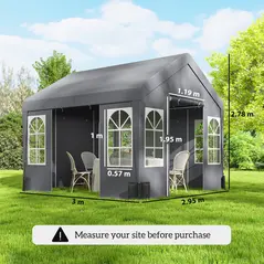 Outsunny 3 x 3 m Party Tent, Outdoor Canopy Tent Shelter with Removable Sidewalls, 4 Zipped Doors, for Parties, Wedding, Grey - 3