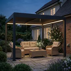 Outsunny 3 x 3 m Louvered Pergola with LED Lights, Metal Louvres, Aluminium Patio Gazebo Pergola, Dark Grey - 2