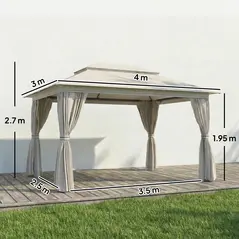 Outsunny 3 x 4 m Outdoor Garden Gazebo with Netting and Curtains, UPF50+ Patio Gazebo Permanent Pavilion Canopy, Beige - 3