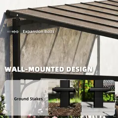 Outsunny 4 x 3 m Metal Lean-to Pergola, Wall-Mounted Garden Pergola with Polycarbonate Roof and Metal-Aluminium Frame, Heavy Duty Hardtop Gazebo for Outdoor Patios, BBQ, Brown - 4