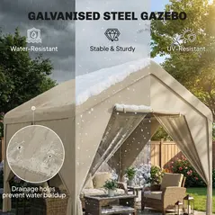 Outsunny 3 x 3 m Patio Gazebo with Netting & Curtains, Outdoor Canopy Shelter with Galvanised Steel Frame, Khaki - 4