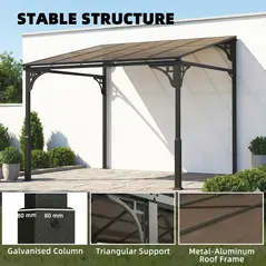 Outsunny 3 x 2.87 m Metal Lean-to Pergola, Wall-Mounted Hardtop Garden Pergola with Polycarbonate Roof and Metal-Aluminium Frame - 7