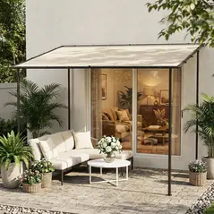 Outsunny 3 x 2 m Lean to Garden Pergola, Metal Frame Gazebo Pergola with UPF30+ Protection, Sloped Roof, Drainage Holes, Cream - 2